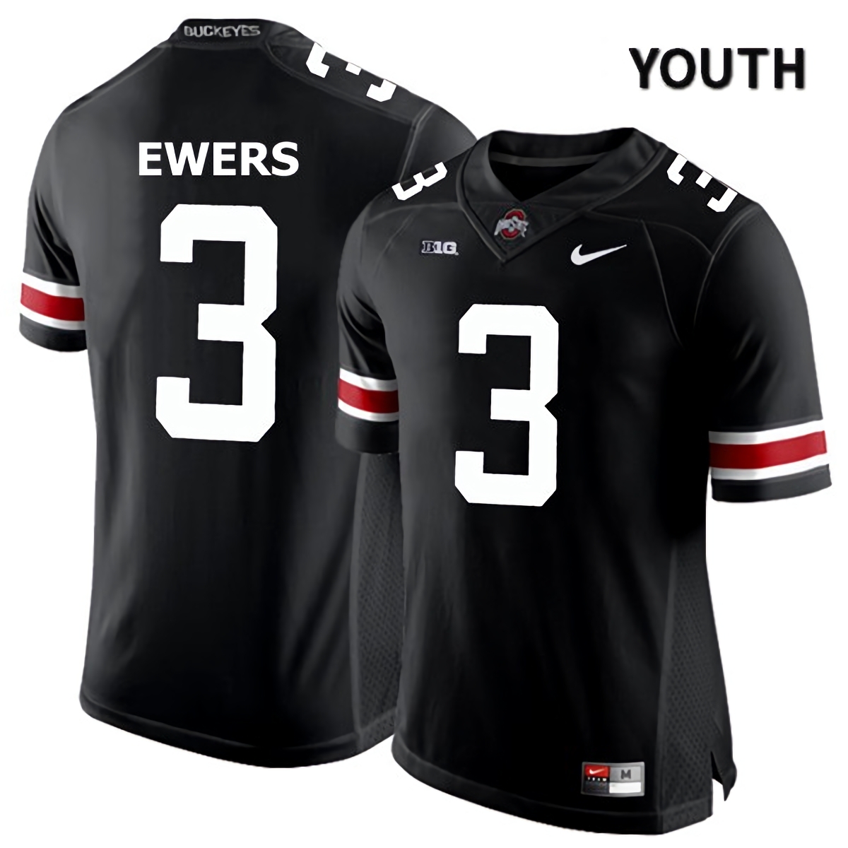 Quinn Ewers Ohio State Buckeyes Youth NCAA #3 Black White Number College Stitched Football Jersey KCR5456HB